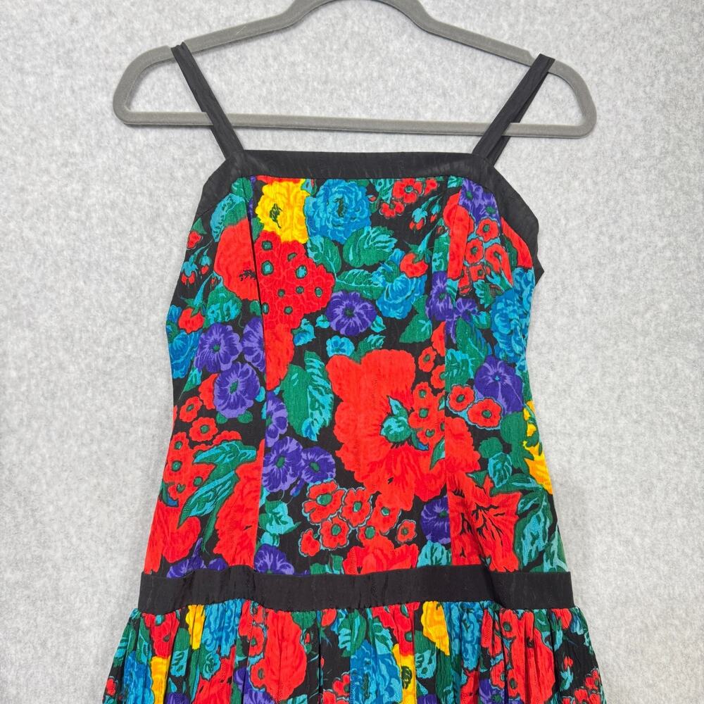 VTG Richard Warren 100% Silk Floral Dress Sz 4 Bubble Hem Bow Back 80s 90s - Picture 2 of 14